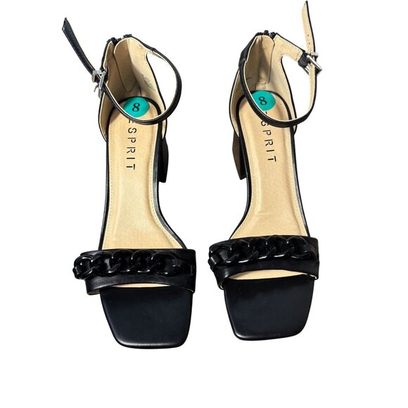 Esprit Womens Open-Toe Block Heel Sandals Black Size 8 With Chain Detail & Back - Picture 6 of 8